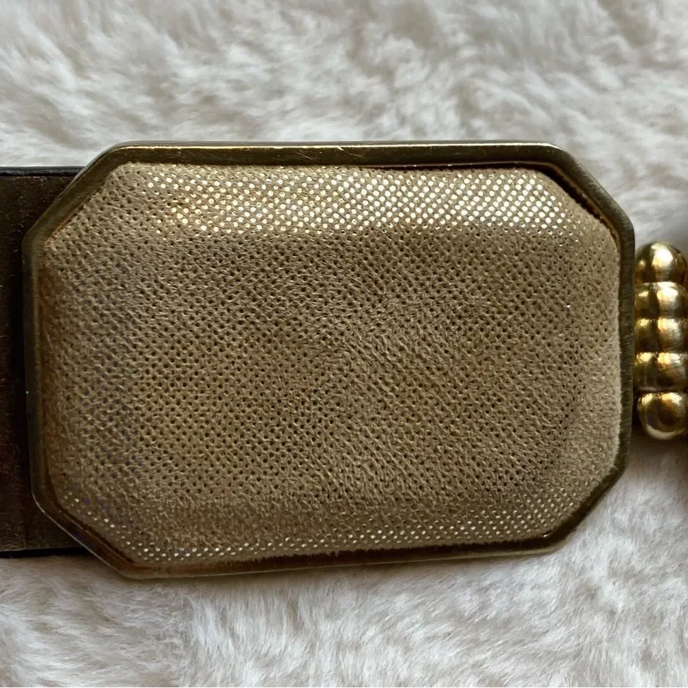 Chico's Gold Tone Leather Belt Back Slide Adjustable Front Hook Buckle Size M/L